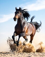 An upheaded, high-stepping American Saddlebred horse trotting with its tail set high