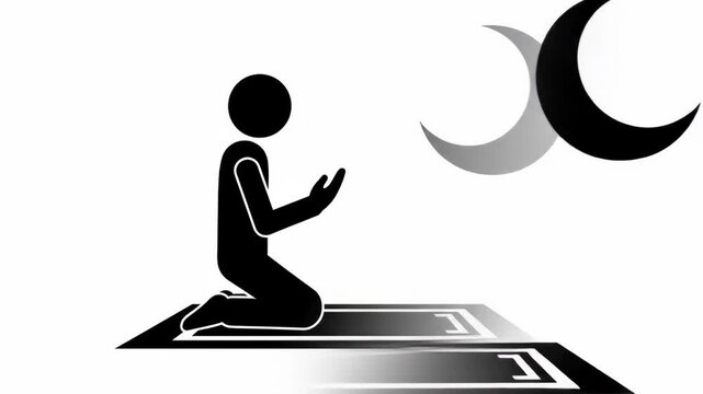 Silhouette of a Muslim Praying Under the Moonlight.