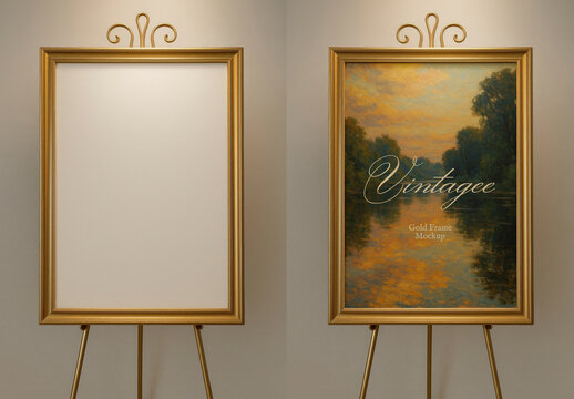 Elegant Gold Frame Mockup Display PSD