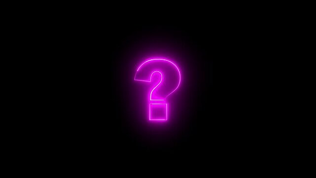 Neon question mark sign icon animation glowing pink color confusion mark quiz punctuation mark education exam sign sign symbol on black background