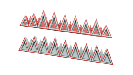 Two rows of 3D triangles in a mountain-like pattern
