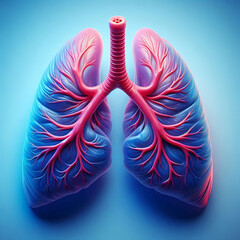 3d rendered illustration of male anatomy - respiratory tract. plain blue background. professional studio lighting. anterior view