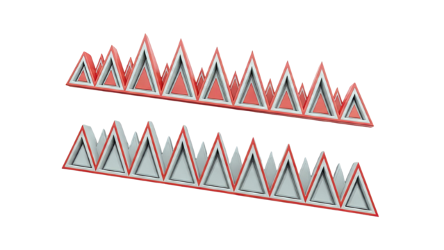 Two rows of 3D triangles in a mountain-like pattern - Powered by Adobe