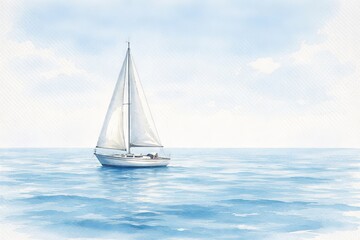 Fototapeta premium Sailboat on tranquil blue ocean watercolor illustration highlighting nautical adventure, serenity of sea travel, dreamy marine escape