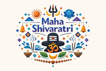 Illustration of maha shivaratri festival with shiva linga, symbols, and decorative elements. concept of hindu celebration, spiritual artwork, cultural festivity, Maha Shivaratri greeting card
