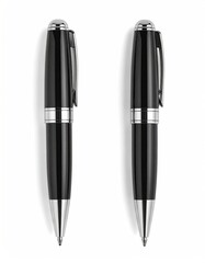 Fototapeta premium Two elegant black and silver pens on white background