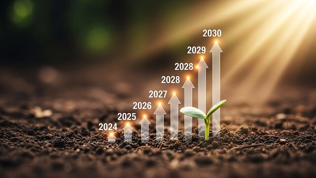 Growth chart with plant sprout rising