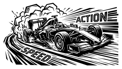 Obraz premium Formula Racing Car Speed Action Illustration with Motion Lines Vector