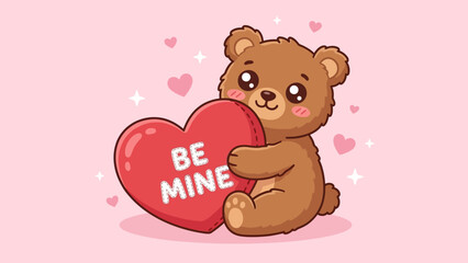 Fototapeta premium Cute Teddy Bear Holding Big Heart 