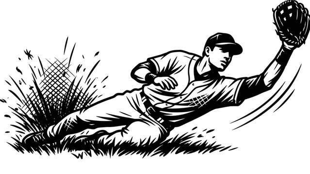 Baseball Player Diving Catch Dynamic Action Illustration Vector