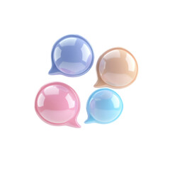 Four pastel-colored speech bubbles