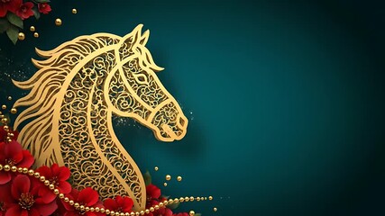 Golden Horse Zodiac Sign Chinese New Year Background Loop - Powered by Adobe
