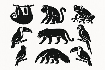 Obraz premium Costa Rica Rainforest Animal Icon Grid with Tropical Wildlife and Textured Vector