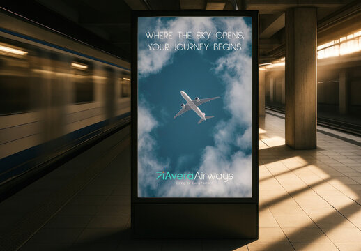 Airline Advertisement Billboard Mockup In Subway Station PSD
