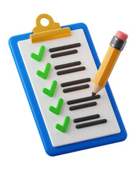 Clipboard with checklist and pencil isolated on transparent background isolated on transparent background