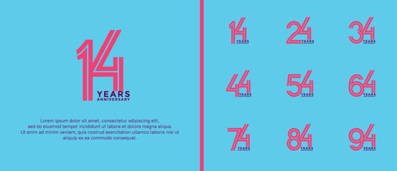 anniversary vector logo set, pink and purple color can be use for celebration