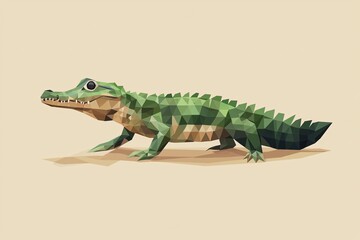 Obraz premium Low Poly Crocodile in a Minimalist Style on a Beige Background