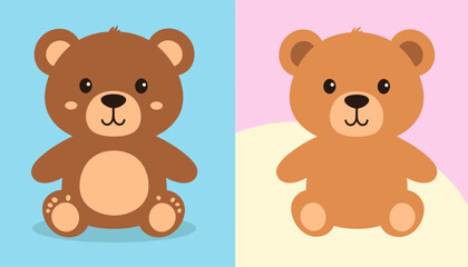 Fototapeta premium Two cute cartoon teddy bears on colored backgrounds