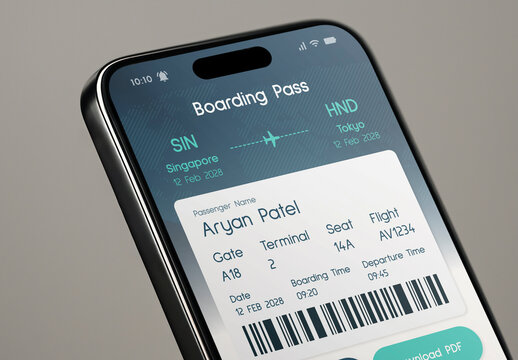 Digital Boarding Pass On Smartphone Mockup PSD