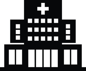 Obraz premium Black and white minimalist hospital building icon vector illustration isolated on white background for medical healthcare emergency clinic and professional medicine graphic design projects