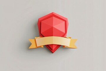 Red geometric shield with banner for awards or recognition design