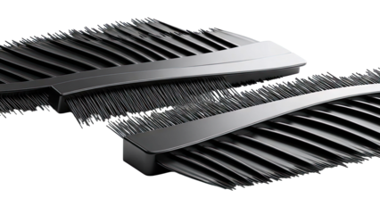 Two black mascara wands with fine bristles on a white background