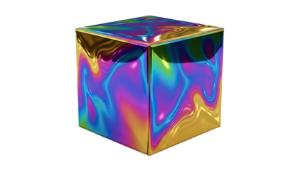 Iridescent Cube with Flowing Colors