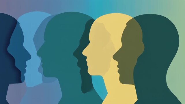 Gradient of human profiles depicting mental health, individuality, and a spectrum of thought