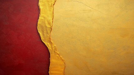 Abstract background of a painting with a gold line that separates the red and gold colors. The painting has a warm and inviting mood