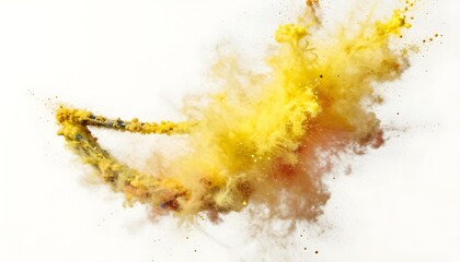 Fototapeta premium A person joyfully throws yellow powder into the air, creating a fun and humorous atmosphere in the background