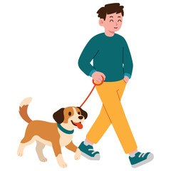 Illustration of a man and a dog taking a leisurely walk