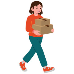 Illustration of a woman carrying a cardboard box