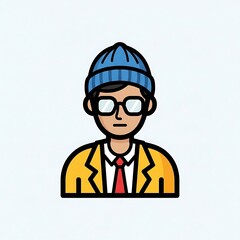 Obraz premium Cartoon Man Wearing Glasses and Beanie.