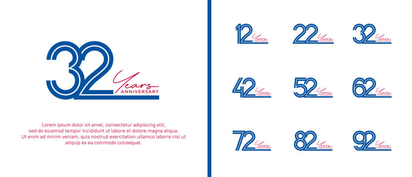 anniversary vector logo set, blue color and red handwriting can be use for celebration