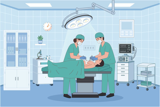 Surgical Team Performing Medical Operation in Hospital Operating Room Illustration