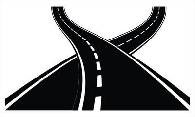 A monochromatic overhead view of two merging or diverging roads creating an intersection point