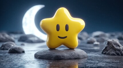 A smiling yellow star shining bright at night