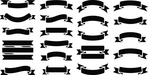 A comprehensive set of black ribbon banners and scrolls in diverse shapes and styles
