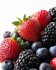 Obraz premium Fresh Berries Assortment on White Background for Healthy Eating
