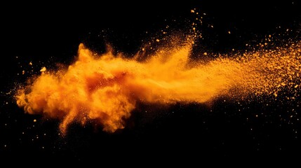 an alluring composition of swirling orange powder caught mid-explosion against a stark black canvas creating a dynamic visual experience