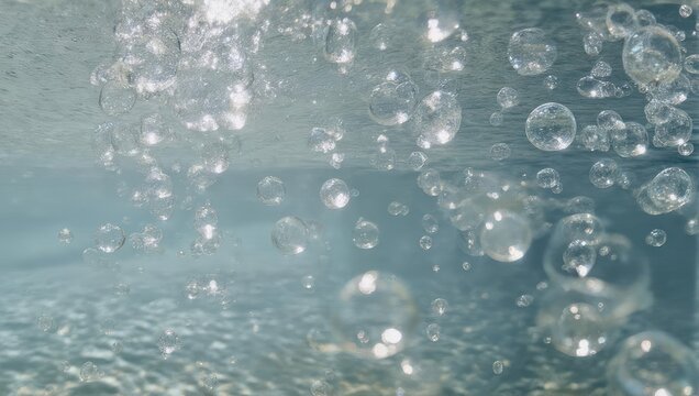 Many clear bubbles rising in water