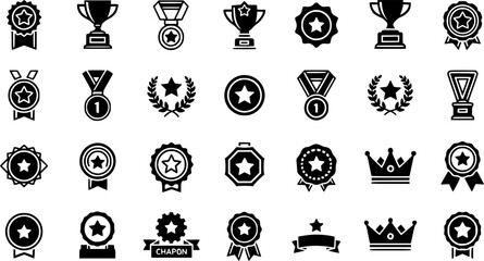 Award icon set. Champion symbol. Silhouette style.
