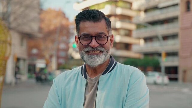 Happy Indian Man Smiling in a Vibrant City