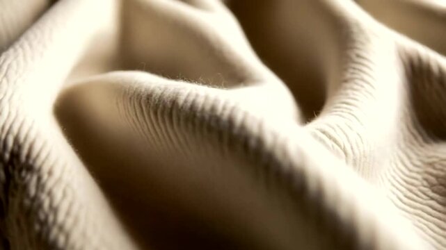 Close-up view of textured fabric with flowing folds and shadows.