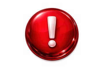 Red glossy alert symbol with an exclamation mark representing danger, warning, or an error. Transparent background