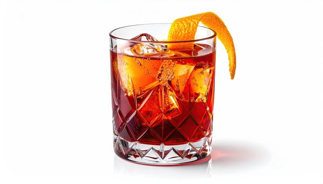 Ruby red cocktail with orange peel garnish