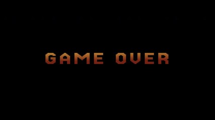 Game over text animation with glitch effect, an old tv distortion effect, retro, vintage 8-bit game style, "game over" text rolling appearing over distorted background. - Powered by Adobe