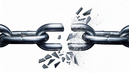Breaking Chain With Shattered Pieces In Motion Symbolizing Freedom Isolate On White Background 21716111 1