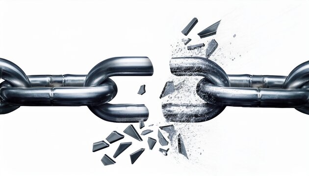 Breaking Chain With Shattered Pieces In Motion Symbolizing Freedom Isolate On White Background 21716111 1