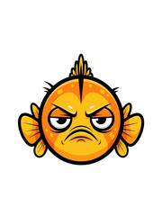 Grumpy Cartoon Fish Character &ndash; Cute Flat Vector Illustration